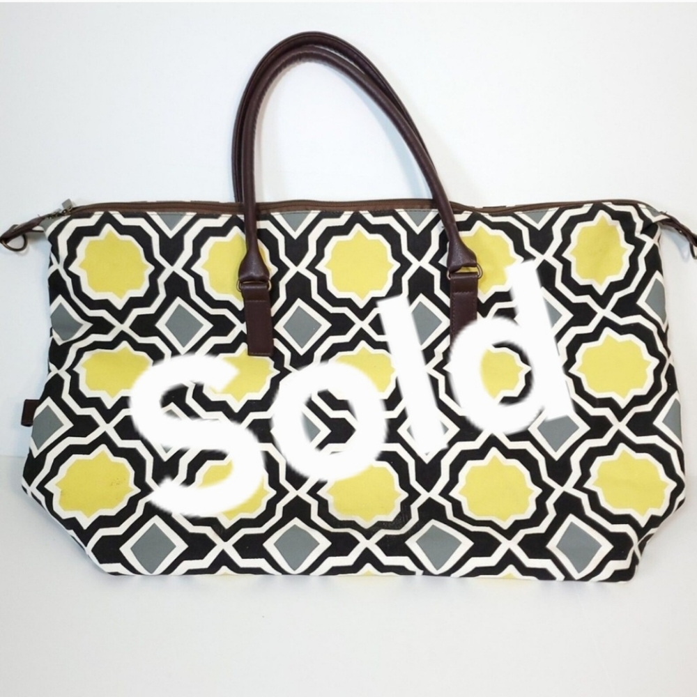Lulu Dharma Bag Canvas Carry-On Travel Tote Weekender Eco-Luxury Geo Chartreuse